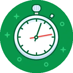 Grünes Icon: Stoppuhr symbolisiert Zeitmanagement oder Pünktlichkeit.