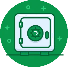 Grünes Icon: Tresor symbolisiert Sicherheit oder Aufbewahrung.