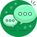 Grünes Icon: Sprechblasen symbolisiert Kommunikation und Austausch.