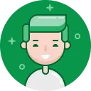 Grünes Icon: Lächelnder junger Mann symbolisiert Zufriedenheit oder Erfolg.